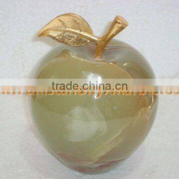 PAKISTAN SUPPLIER WHOLESALE 2017 NATURAL STONE ONYX APPLE WITH BRASS LEAF HANDICRAFTS photo-6