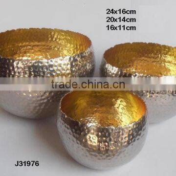 Nickel out side and golden colours in side Aluminium votive with flame like edges can be in any colour