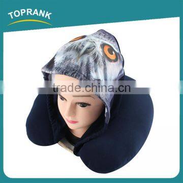 Toprank Custom Elastic Fabric Printed Animal Travel Hoodie Neck Pillow U Shape Microbead Travel Neck Pillow With Hoodie photo-5