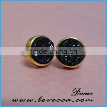 Factory Price 18k Gold Plated black druzy earrings Drusy Stud Earrings