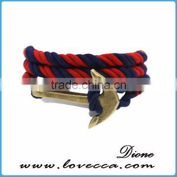 Customized Braided Leather Stainless Steel Hook Anchor Bracelet