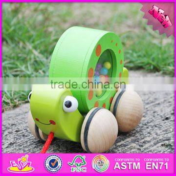 2016 new design snail carried wooden pull toys for toddlers W05C078