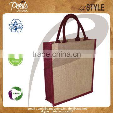 Three Bottle Jute Wine Bag With Wooden Cane Handle photo-2