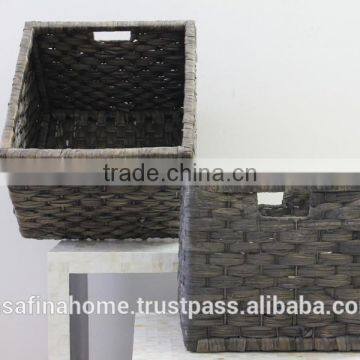 Square black water hyacinth basket with handles