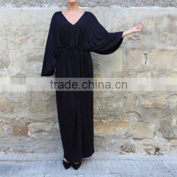 2017 Spring Summer Black Elegant Long Sleeve Maxi Evening Dress For Fat Women Casual Caftan HSD5976 photo-2