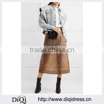Wholesale Women Apparel A-line Newest Leopard-print Rubberized Midi Skirt(DQE0396SK)