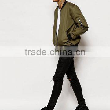 High Quality New Design Durable 100% Cotton Dark Green Rib Cuffs Round Neck Function Pocket Autumn Casual Men Bomber Jacket photo-4