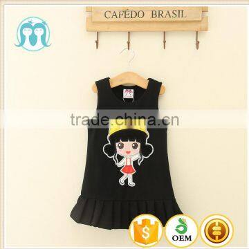 Cute Children Cartoon Design girls Black Dresses Summer Soft Breathable Baby Girls Casual Frocks