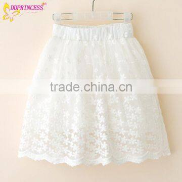 Chlidren Lace Trim Pleated Embroidered Short Skirts Of Wide Out Lined