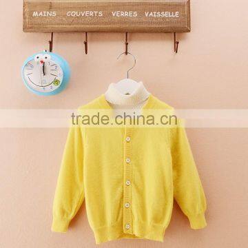 Round neck yellow cashmere knitting patterns girls cardigan sweaters