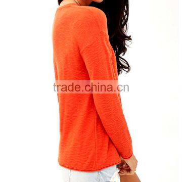 Simple Soft Slub 100% Cotton Round Neck Female Pullover Sweater photo-2
