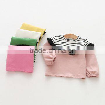 S60635B 2017 New girl's stripe neck long sleeve cotton child t-shirt