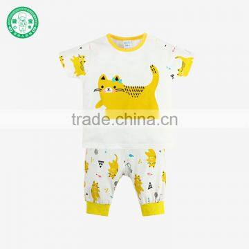 OEM Service cartoon printing 2 pcs short sleeve children wear set baby clothes