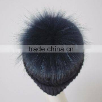 Myfur Knitted Real Fur Pom Pom Attached Crochet Fancy Baby Beanie Hats