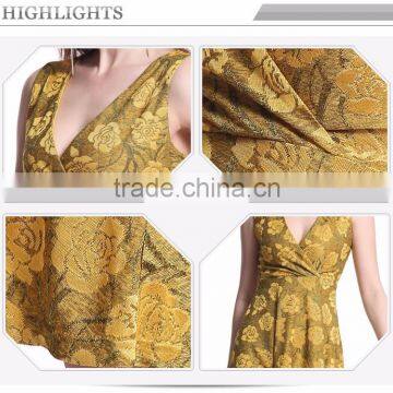 Odm Services Pleated V Neck Sleeveless Dress Flower Slim Waist photo-6