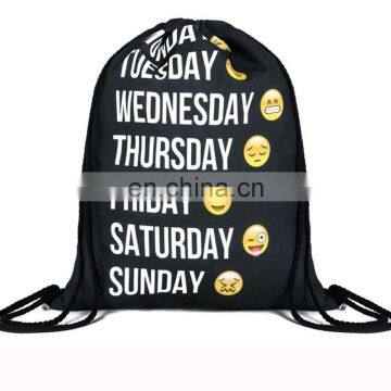 Black Surface Printing Cute Daily Polyester Drawstring Emoji Bag