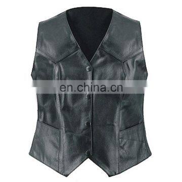 HMB-3191D LEATHER VEST PLAIN BIKER STYLE BLACK COAT