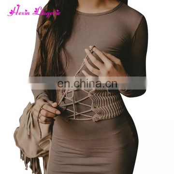 Paypal Accept sexy women khaki knitting hollow underbust waist lingerie corset belt