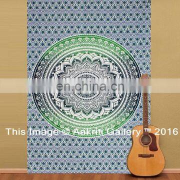 Indian Tapestry Ombre Green and Blue Throw Twin Beach Traditional Hippie Wall Hangings