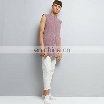 OEM design china clothes fashion washed sleeveless long mens t shirt