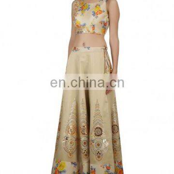Golden Beige Lengha Set With Mirror Work photo-2