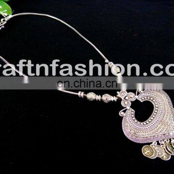 Designer Banjara Style Oxidized Jewellery- Vintage Handicraft Silver Golden Set - Beautiful Golden Silver Pendant photo-2