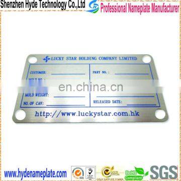 industry nameplate with hole self adhesive sticker high quality badge metal label name plate