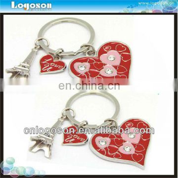 Heart shape custom crystal metal key chain ring