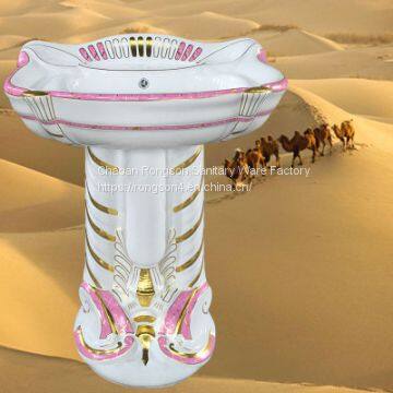 Chinese manufacturer 2018 good sale indoor bathroom colorful ceramic luxury pedestal basin sink