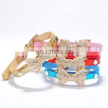 High-grade PU Collar Rhinestone Bow Pet Collar photo-2