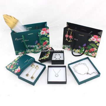 High End Jewelry Gift Box Luxury Flowers Painting Cardboard Jewelry Packaging Box With Pouch