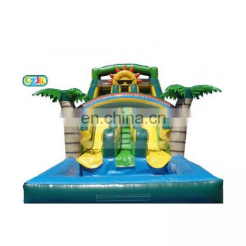 cheap commercial inflatable tropical sunshine wet water slide for sale