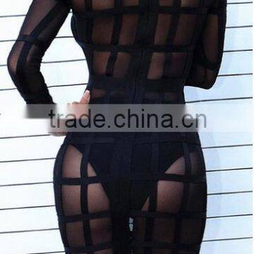 Summer dress wholesale 2015 new beige black mesh long sleeve sey bodycon women summer evening party bandage Dress Bandage Bodyco