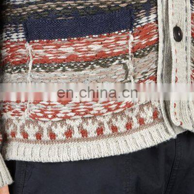 V Neck Multicolor Striped Cashmere Cardigan Sweater For Men photo-5