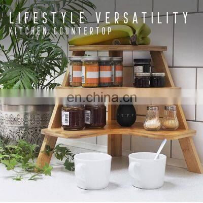 Eco-friendly 3 Tier Corner Shelf Kitchen Corner Shelf  Bamboo Kitchen Countertop Organizer