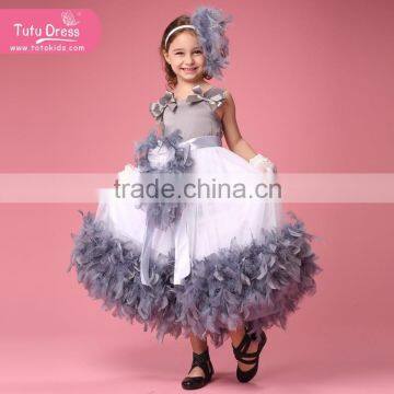 Ball Gown Feathers Tulle Girls Kids Pageant Dress Christmas tulle feather girl dress