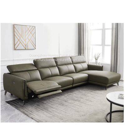 Italian Minimalist Three-Seat Chaise Longue Leather Sofa Side Carrying Usb Electric Button L-Shaped Chaise Longue Function Sofa