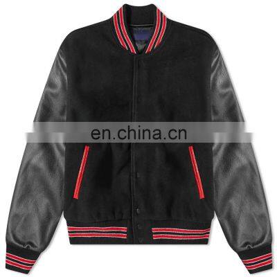 Baseball lettermen varsity jacket for men with leather sleeve custom embroidery patched logo