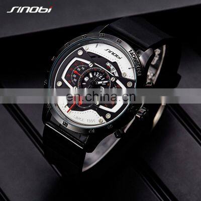 SINOBI Masculine Big Dial Wristwatch S9789G Silicone Band Black Chronograph Watch Multi Function Youth Men Watch