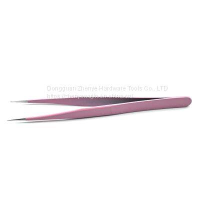 Tweezers Beauty Tool Planting/grafting Eyelashes Bird's Nest Hair Picking Stainless Steel Straight Head Tweezers Pink Pointed Cute Sticker photo-4