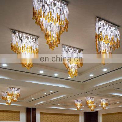 Modern custom hotel entrance long coloured art deco glass tube pendant chandelier