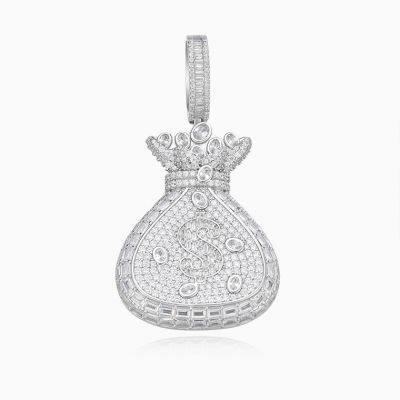 Shining Star Jewelry 925 Silver Pendant Mens Hip Hop Money Bag Pendant