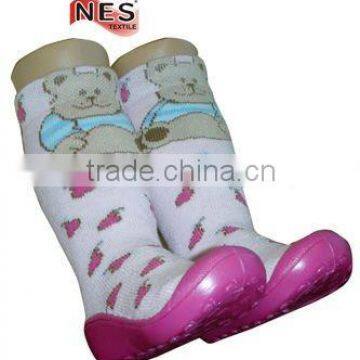 bear design silicon sole cotton slipper sock for children and ladies
