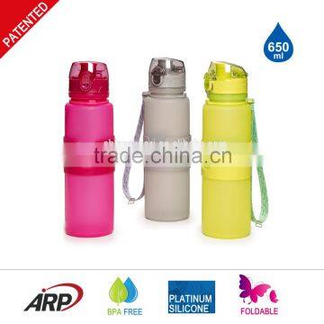 650ml/22oz 500ml/16oz 350ml/12oz 3 Different Lid Platinum Silicone With PP Grab BPA Free Foldable Water Bottle                        
                                                Quality Choice