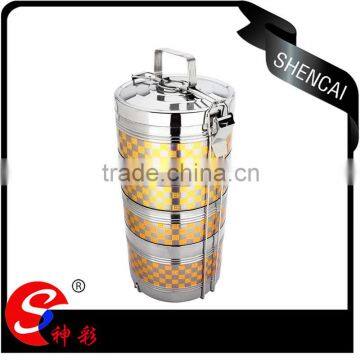 guangdong stainless steel tiffin lunch box/ 4 layers thermal metal food carrier/ hand pot