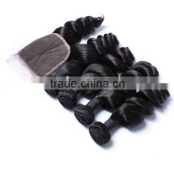 Mongolian Virgin Loose Curly 3 Bundles Hair Weaving With Silk Base or Lace Closure Frontal Supplier's Choice photo-3