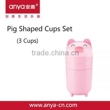 D706-C creative pink pig shaped three-in-one plastic melamine outdoor cups set with lid