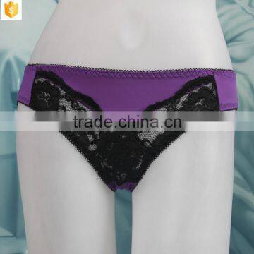 Purple yarn dye front lacy nylon full brief panties