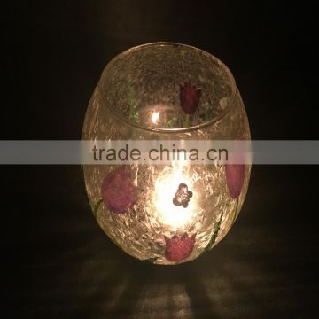 new 2016 hand painting glass ball shaped flower hand held candle holder