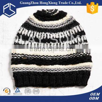 Promotional two stones striped slouchy knit ski hats pattern for women